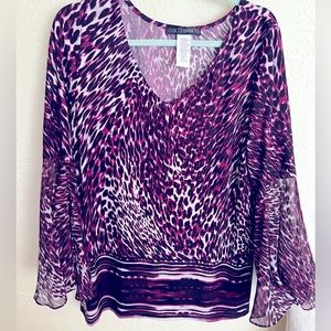 Very Sexy Purple White Animal Print with Wonderful Flare Sleeve